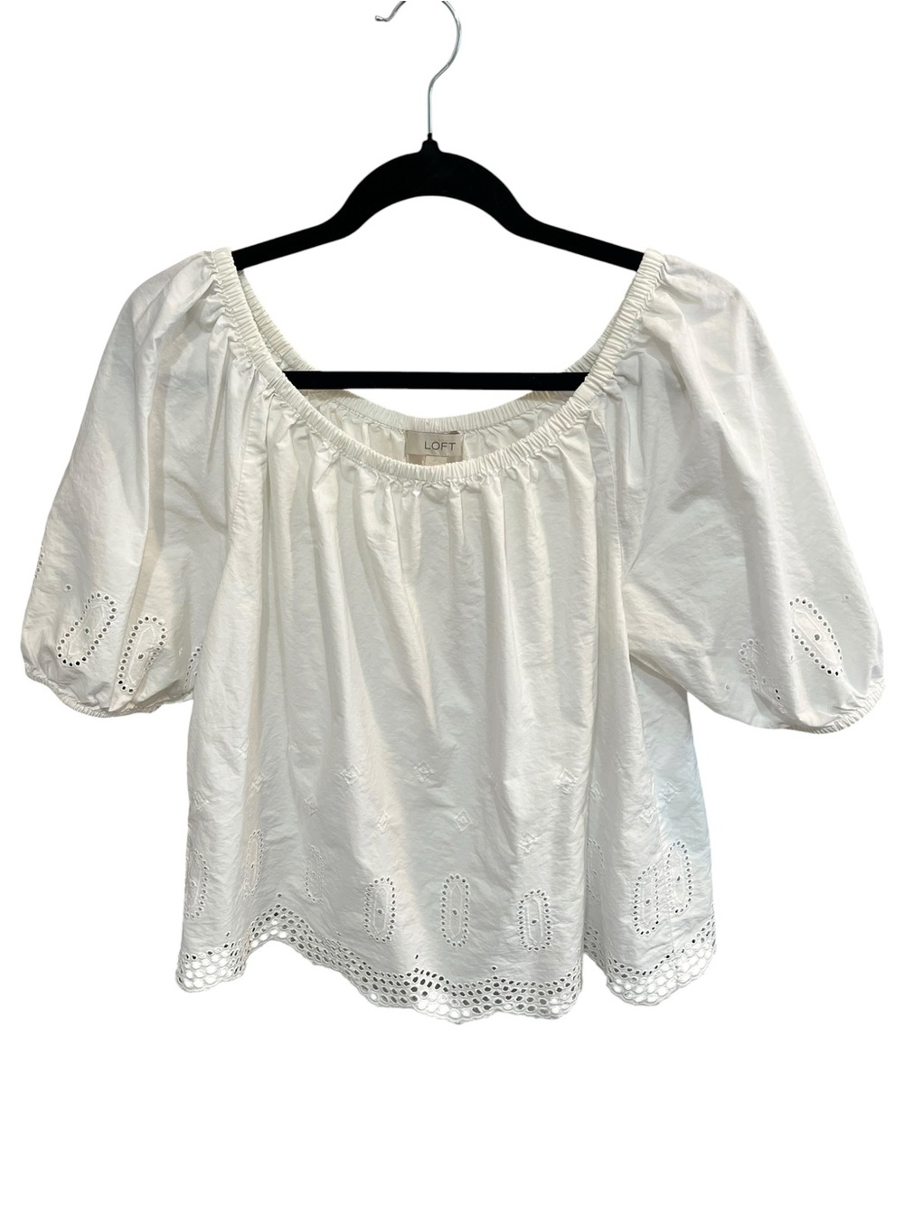 LOFT White Eyelet Short Sleeve Blouse - Size Small